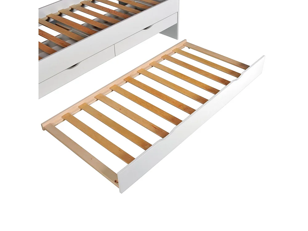 Lit Banquette FLORA 90x190 cm + 2 tiroirs + tiroir-lit/ Blanc