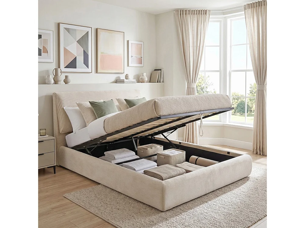 ENSEMBLE LIT COFFRE 140x190cm CORDOBA + 1 MATELAS IRIS / BEIGE