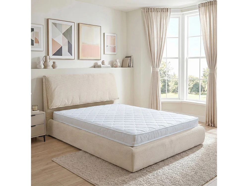 ENSEMBLE LIT COFFRE 140x190cm CORDOBA + 1 MATELAS IRIS / BEIGE