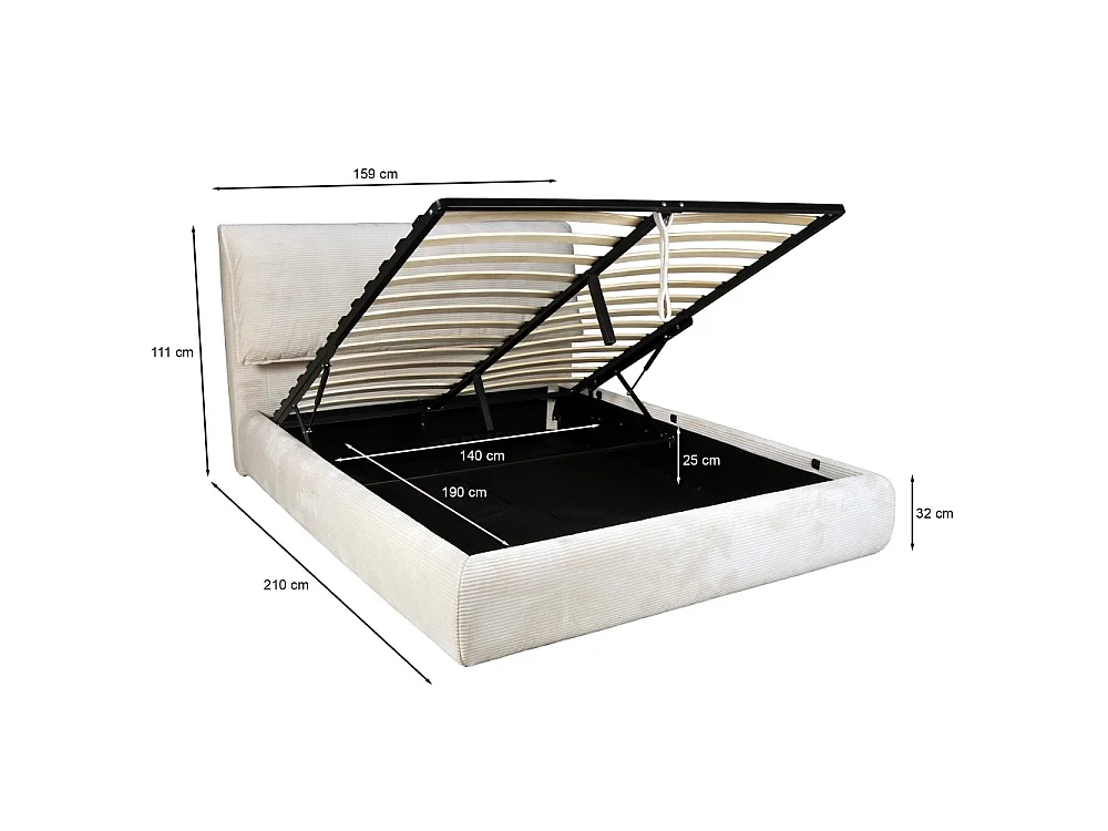 ENSEMBLE LIT COFFRE 140x190cm CORDOBA + 1 MATELAS IRIS / BEIGE