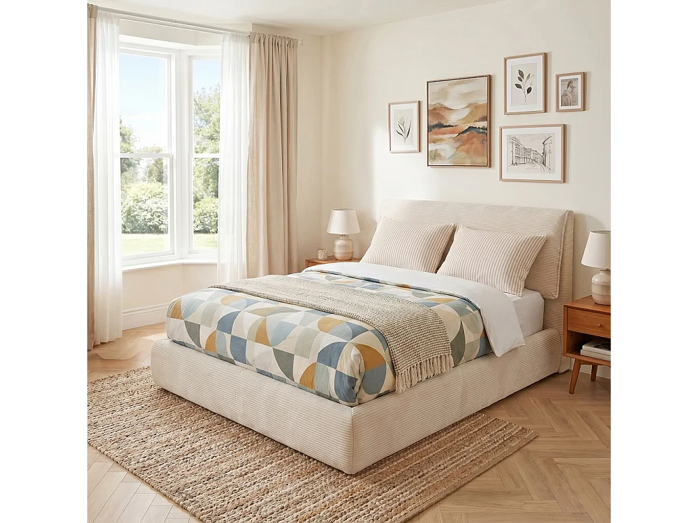 ENSEMBLE LIT COFFRE 140x190cm CORDOBA + 1 MATELAS IRIS / BEIGE