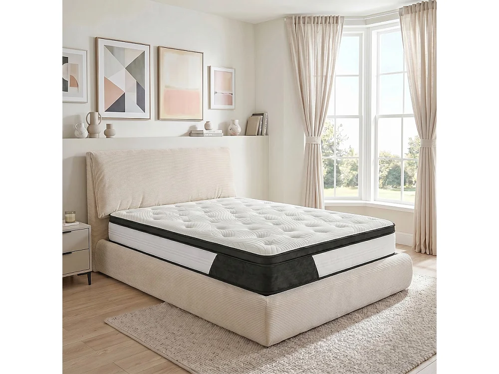 ENSEMBLE LIT COFFRE 140x190cm CORDOBA + 1 MATELAS OLITO CASSIE / BEIGE