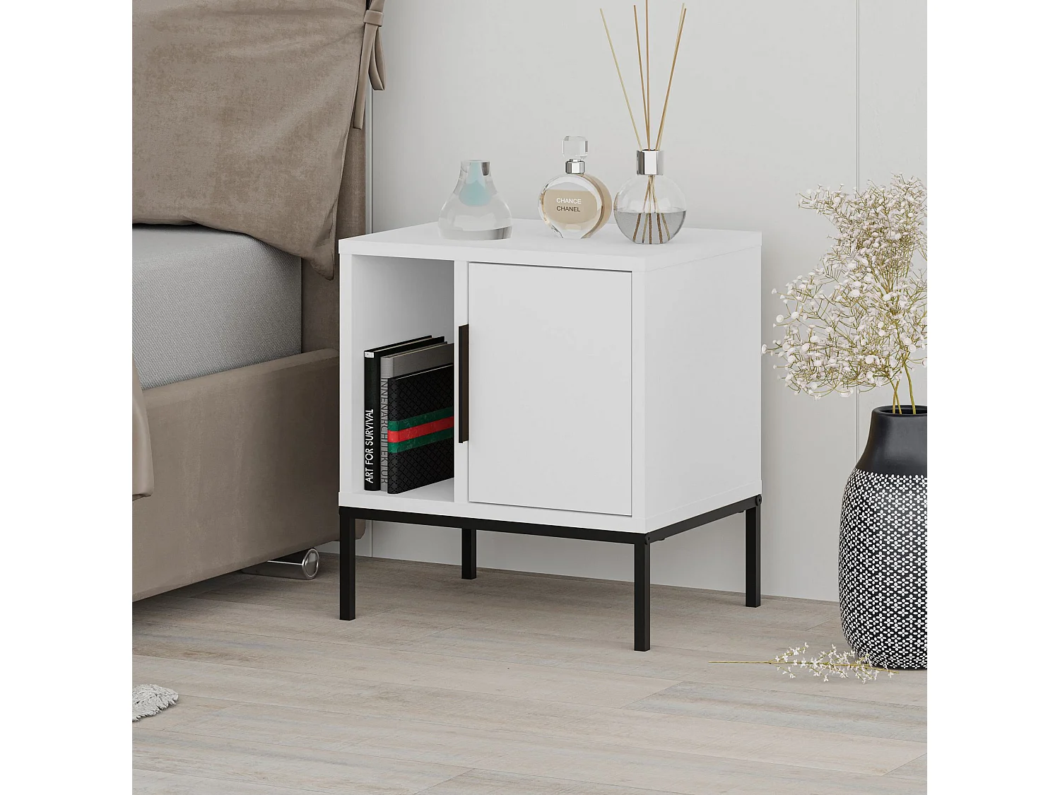 Modern vit trä nattduksbord "Glynn" 45 x 35 x 50 cm - Elegant design