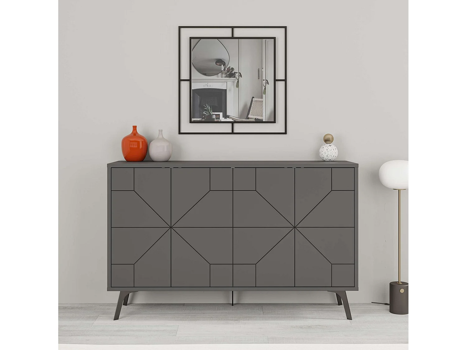 "Dune" Trä Sideboard - Modern Design - Antracitgrå - 123 x 35 x 62 cm