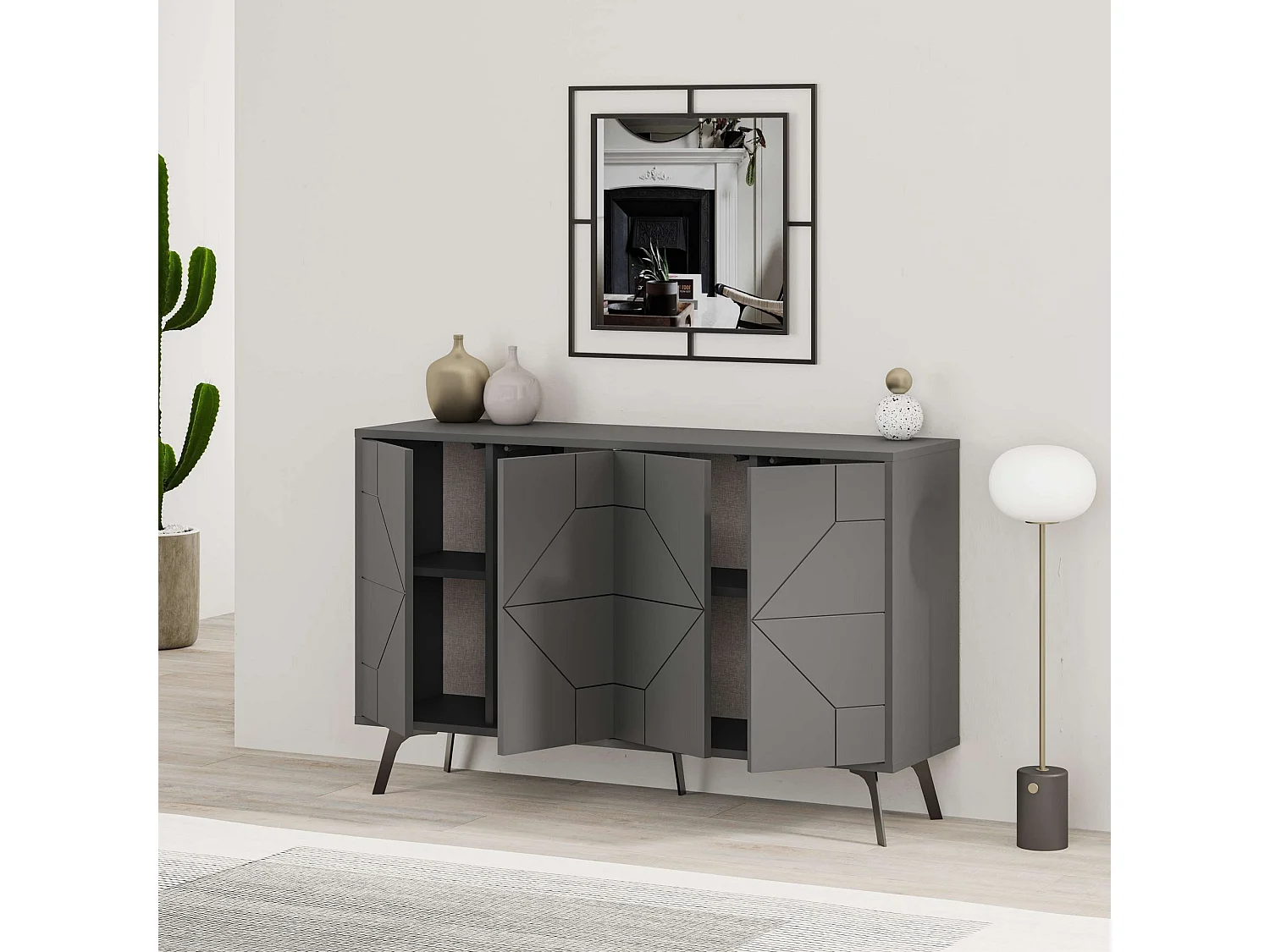 "Dune" Trä Sideboard - Modern Design - Antracitgrå - 123 x 35 x 62 cm