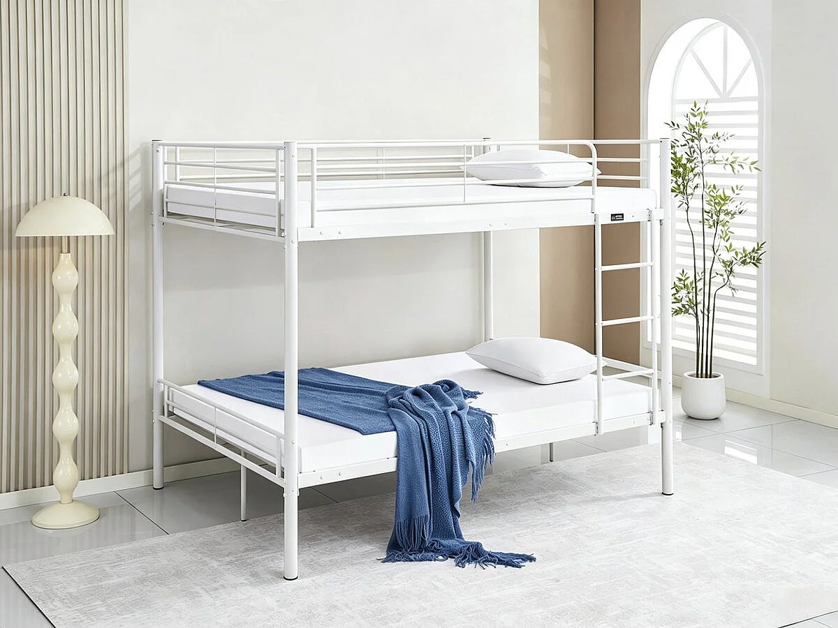 Lit double superposé avec sommier inclus "Adam" - 140 x 190 cm - Blanc