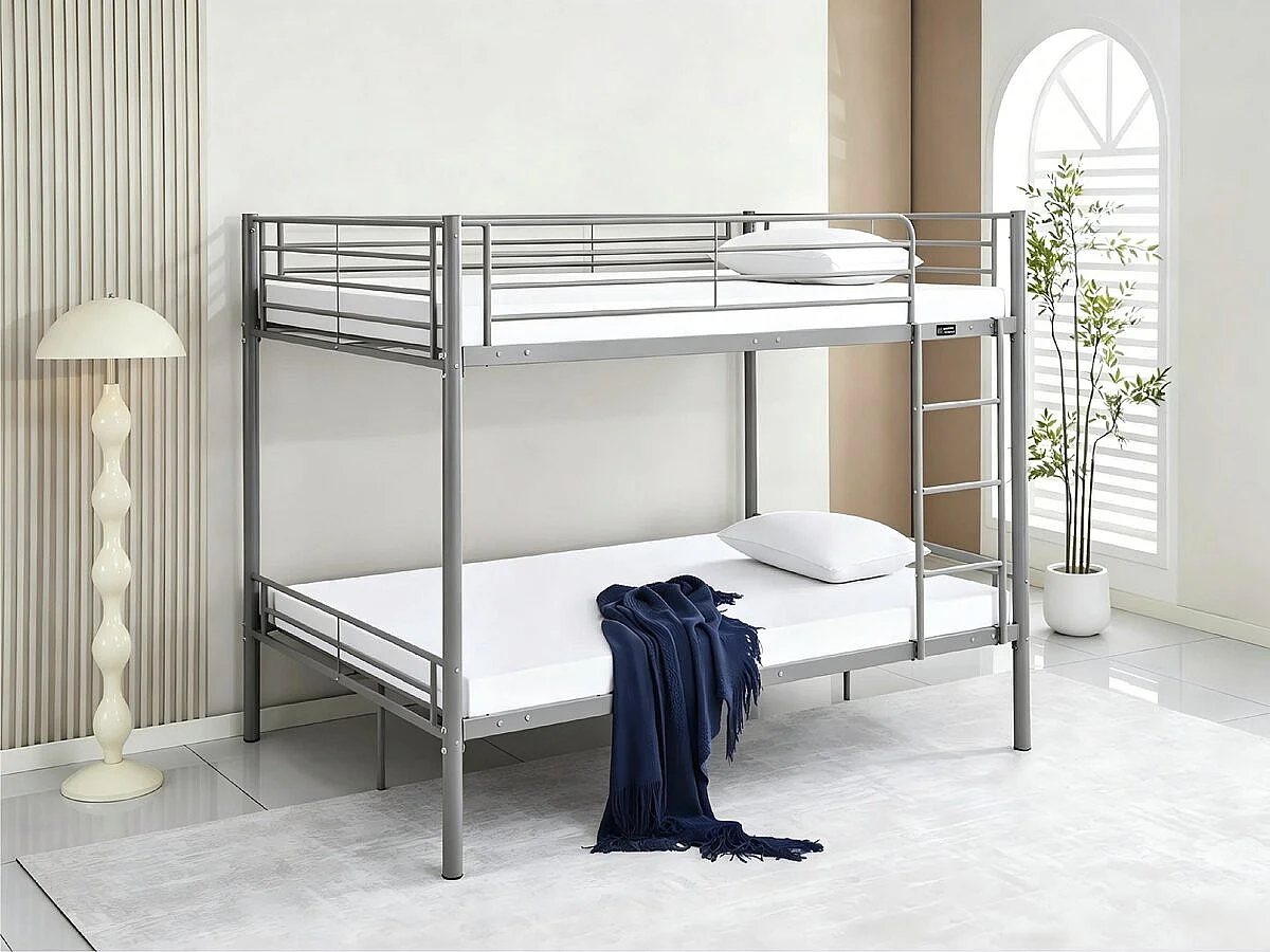 Våningssäng "Adam" med Inkluderad Sängbotten - 140 x 190 cm - Grå Metallram