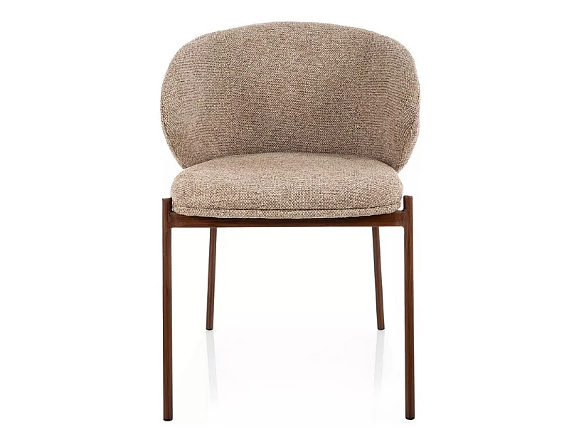 Chaise en tissu chiné beige, structure en métal style bois Elora