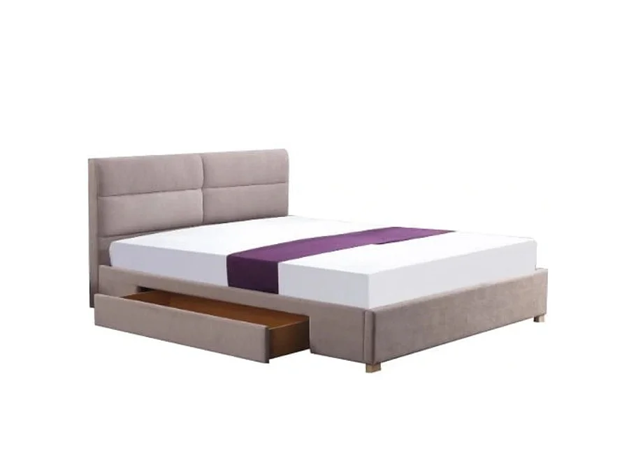 Lit tissu beige 160x200cm tête de lit matelassée Marie