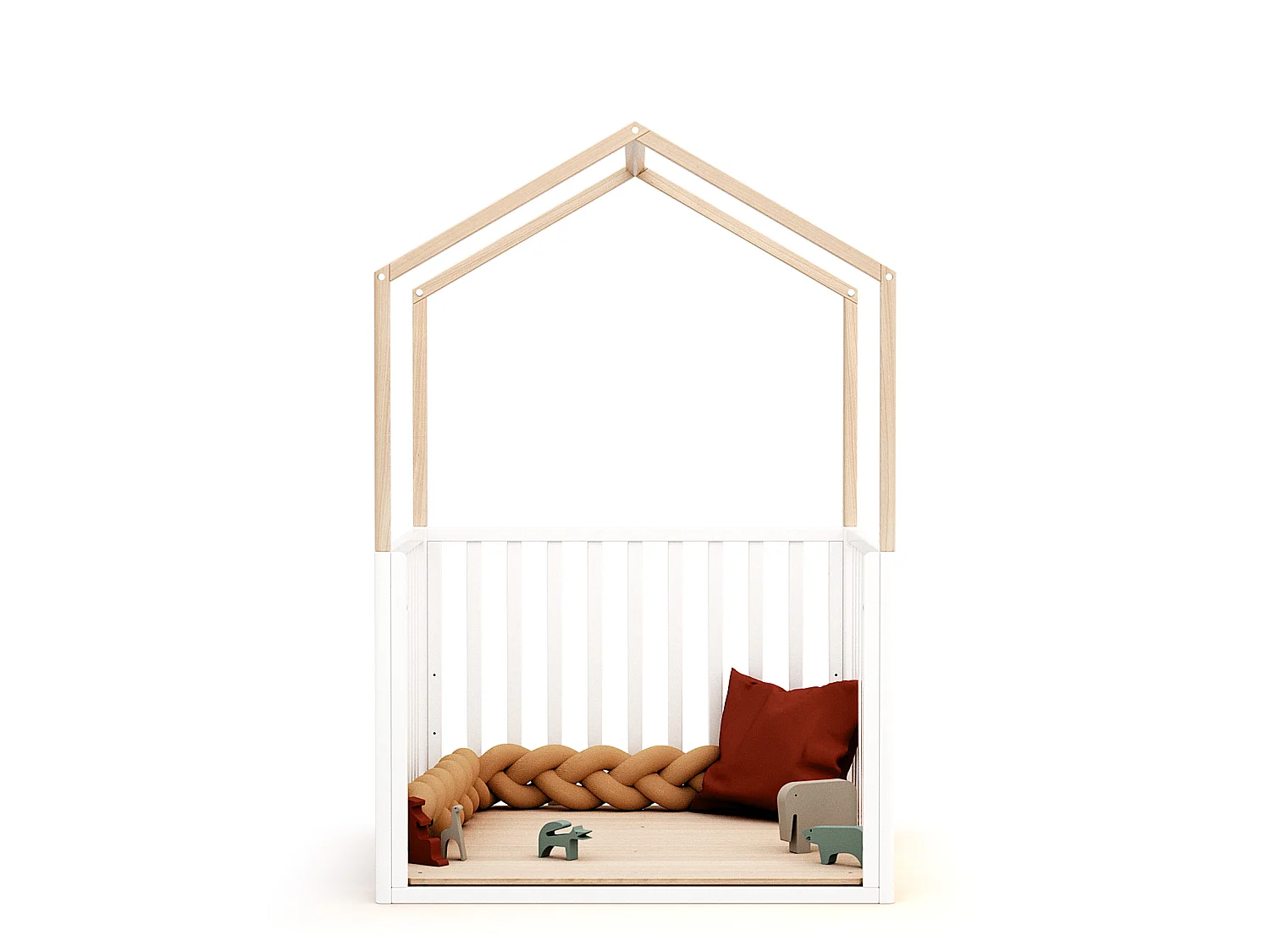 Omvormbare houten hut KASA in hout Wit en Beuken 100 x 100 cm