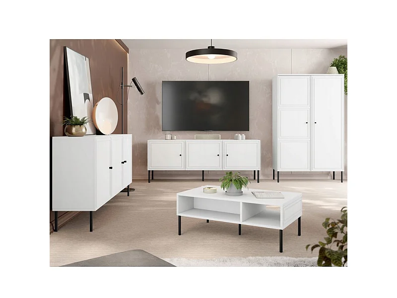 Meuble télé blanc 200 cm 4 portes Pazol