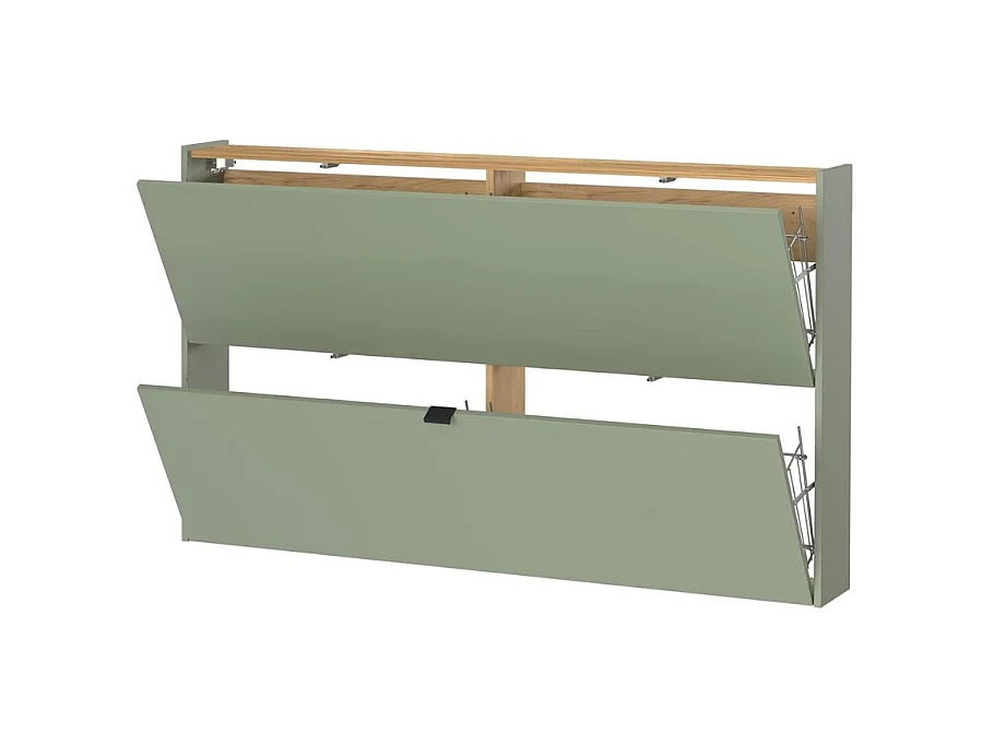 Meuble à chaussures suspendu vert sauge et bois 140cm Judy