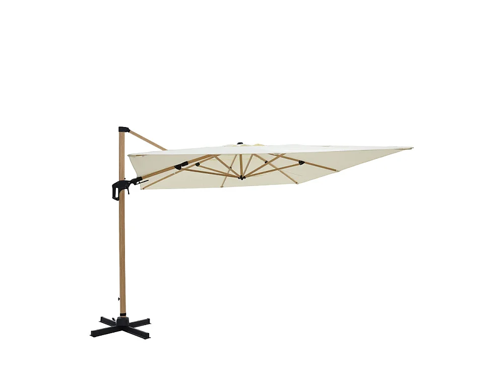 Veya - Parasol rectangulaire déporté en aluminium et effet bois 3x4m - Beige