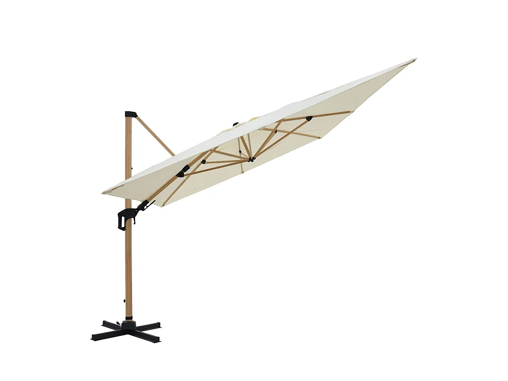 Veya - Parasol rectangulaire déporté en aluminium et effet bois 3x4m - Beige