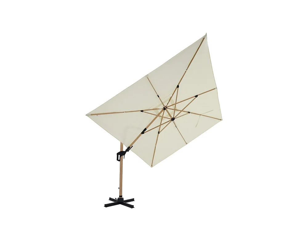 Veya - Parasol rectangulaire déporté en aluminium et effet bois 3x4m - Beige