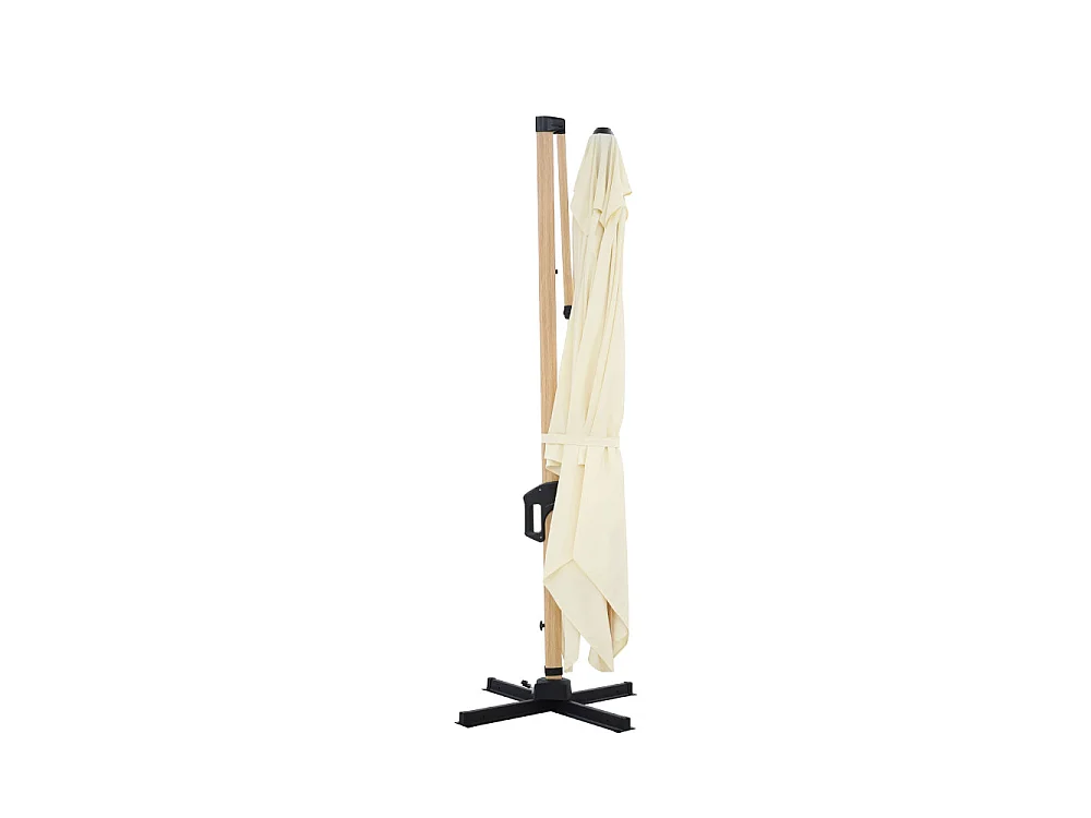 Veya - Parasol rectangulaire déporté en aluminium et effet bois 3x4m - Beige