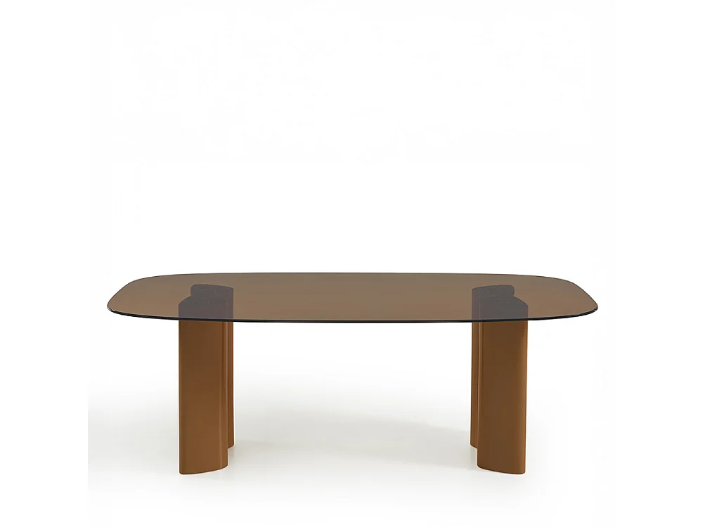 Alty - Table à manger 8 personnes en verre et pieds bois terracotta - Verre ambré