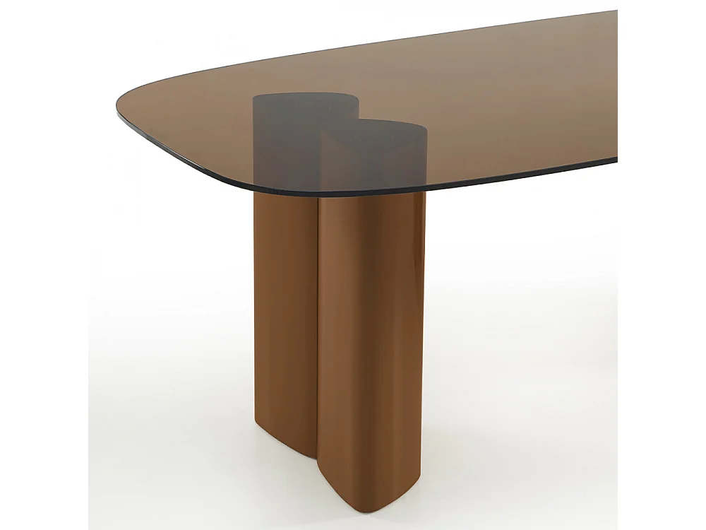 Alty - Table à manger 8 personnes en verre et pieds bois terracotta - Verre ambré
