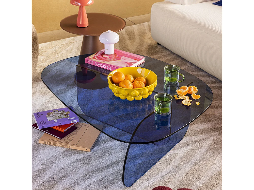 Tila - Table basse organique en verre L100cm - Bleu