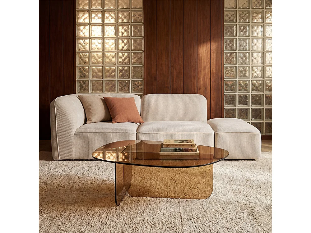 Tila - Table basse organique en verre L100cm - Verre ambré