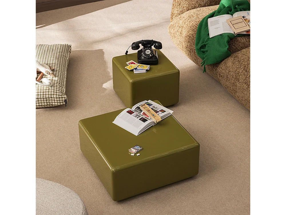 Gaia - Table basse carrée laqué 60x60cm - Vert olive