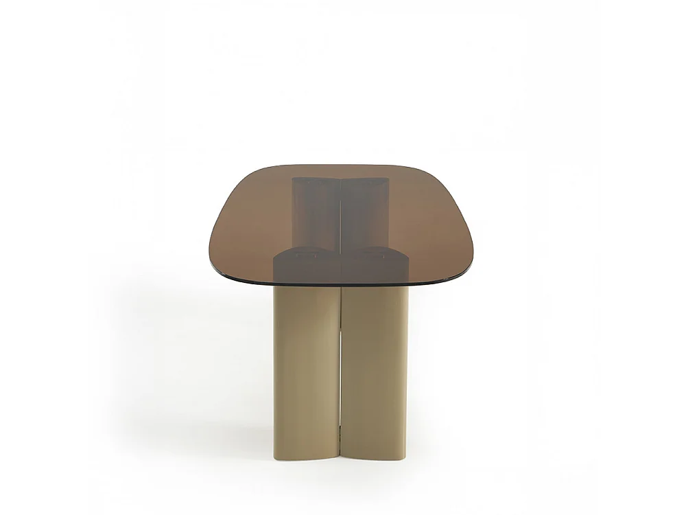 Alty - Table à manger 8 personnes en verre et pieds bois vert - Verre ambré