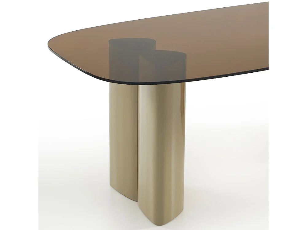 Alty - Table à manger 8 personnes en verre et pieds bois vert - Verre ambré