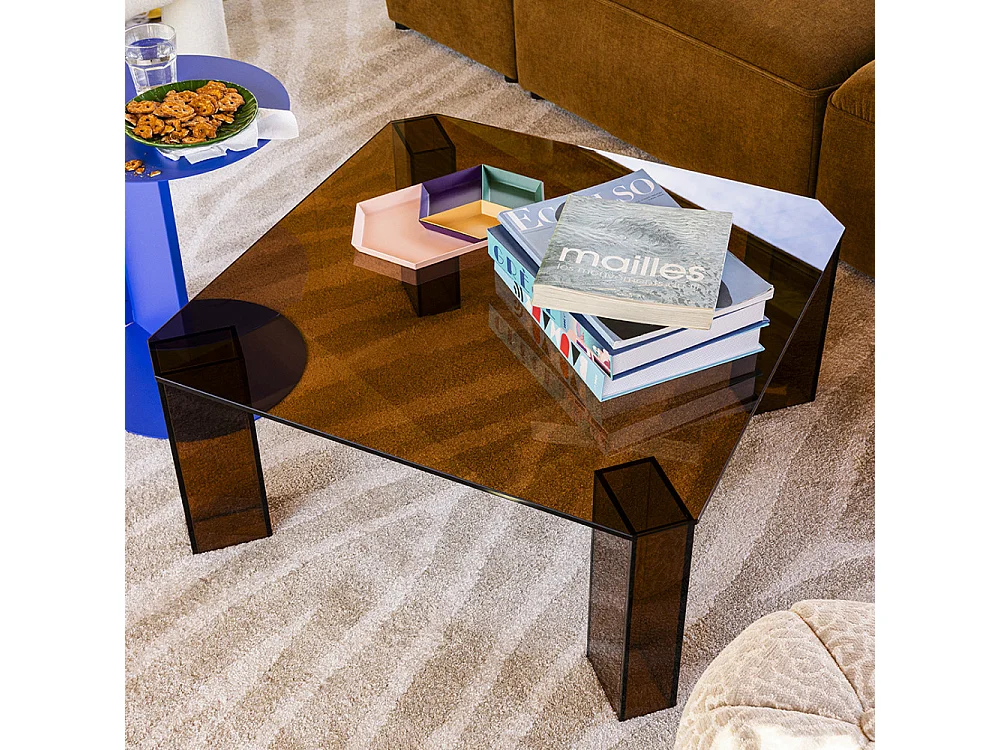 Remo - Table basse carrée en verre 80x80cm - Verre ambré