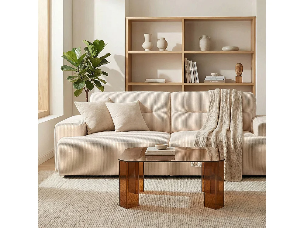Remo - Table basse carrée en verre 80x80cm - Verre ambré