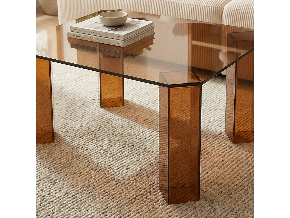 Remo - Table basse carrée en verre 80x80cm - Verre ambré
