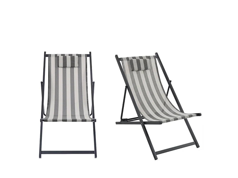 Brisa - Lot de 2 chiliennes à rayures en aluminium - Gris foncé