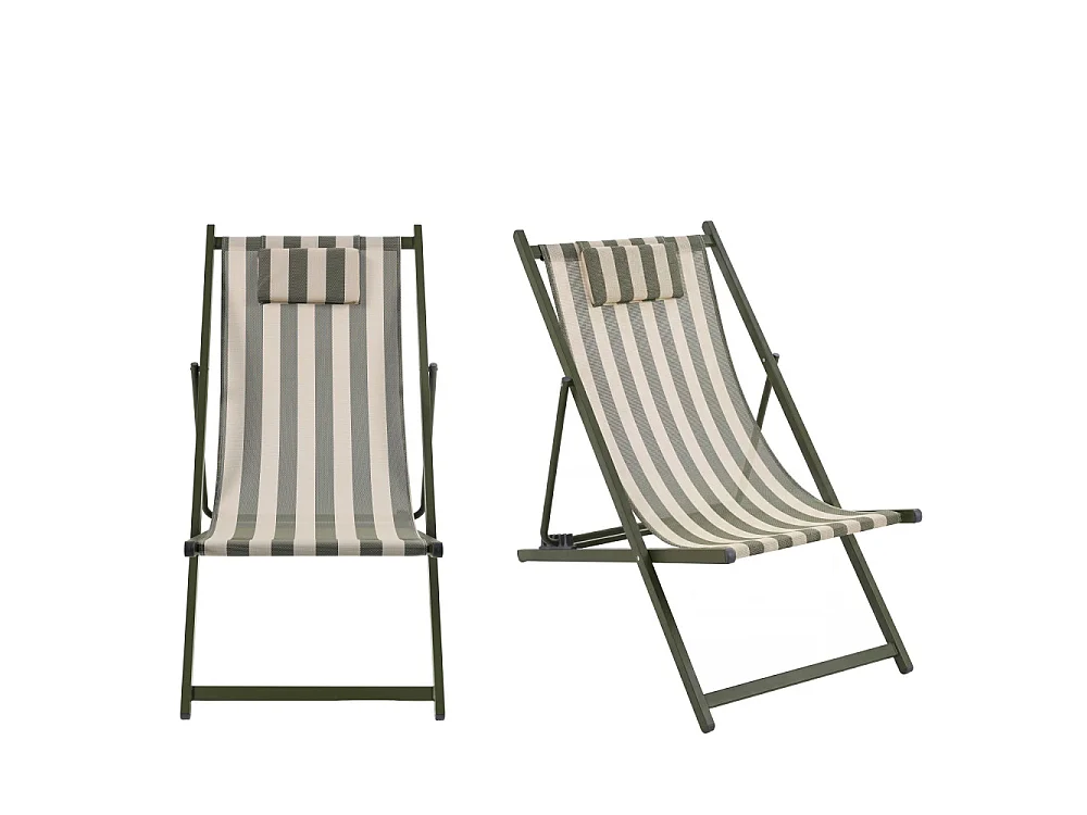 Brisa - Lot de 2 chiliennes à rayures en aluminium - Vert olive