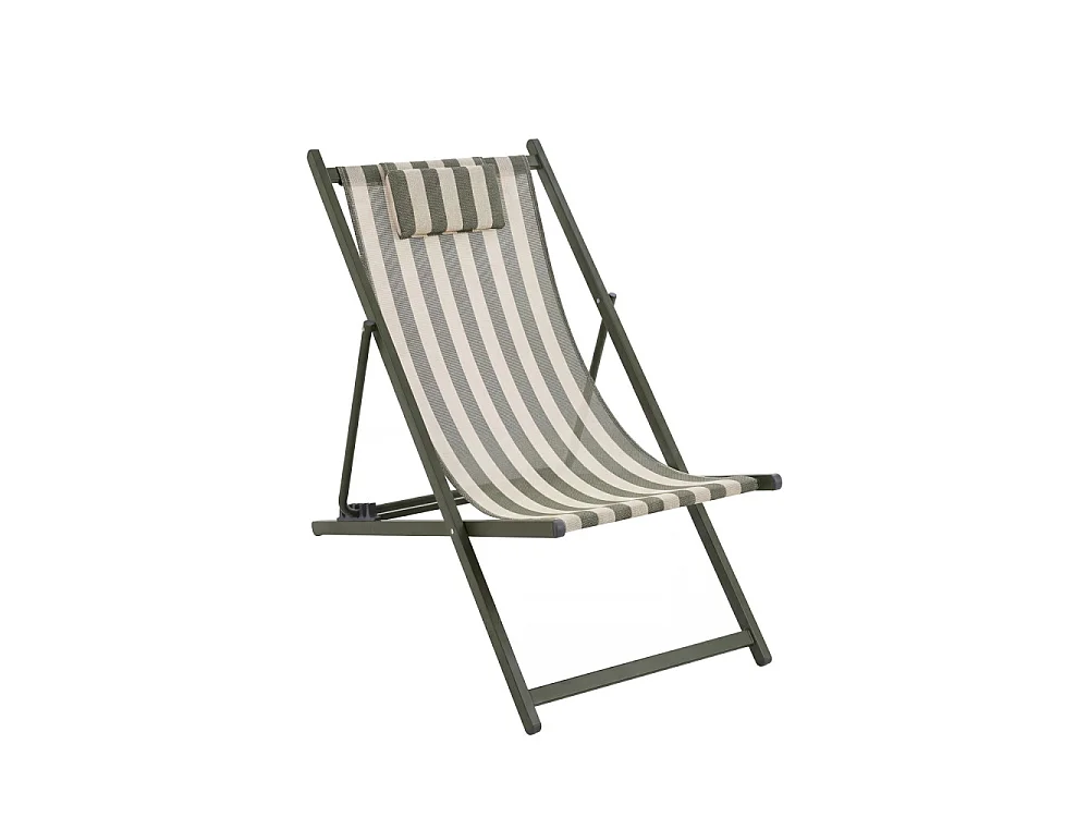 Brisa - Lot de 2 chiliennes à rayures en aluminium - Vert olive