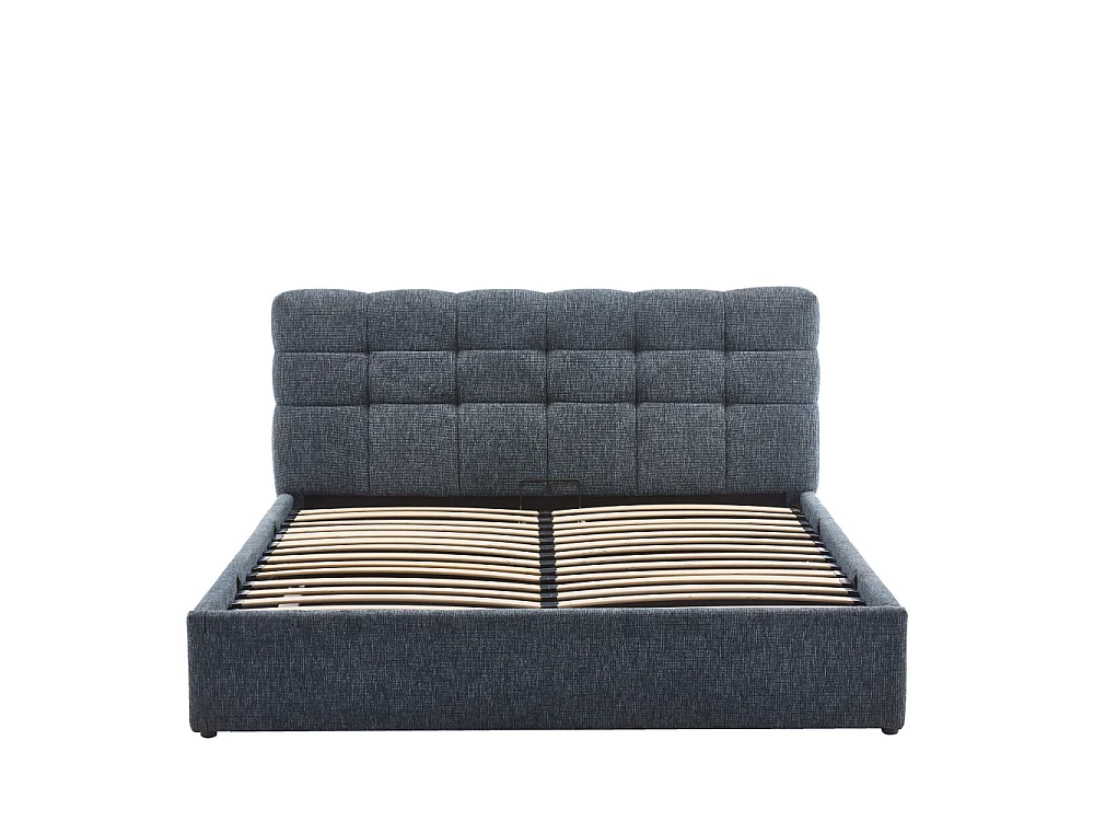 Acara - Lit coffre matelassé en tissu 160x200cm - Bleu chiné