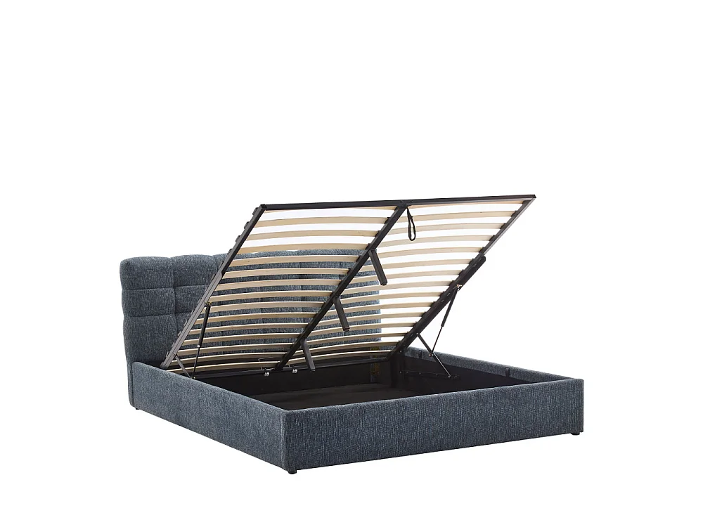 Acara - Lit coffre matelassé en tissu 160x200cm - Bleu chiné