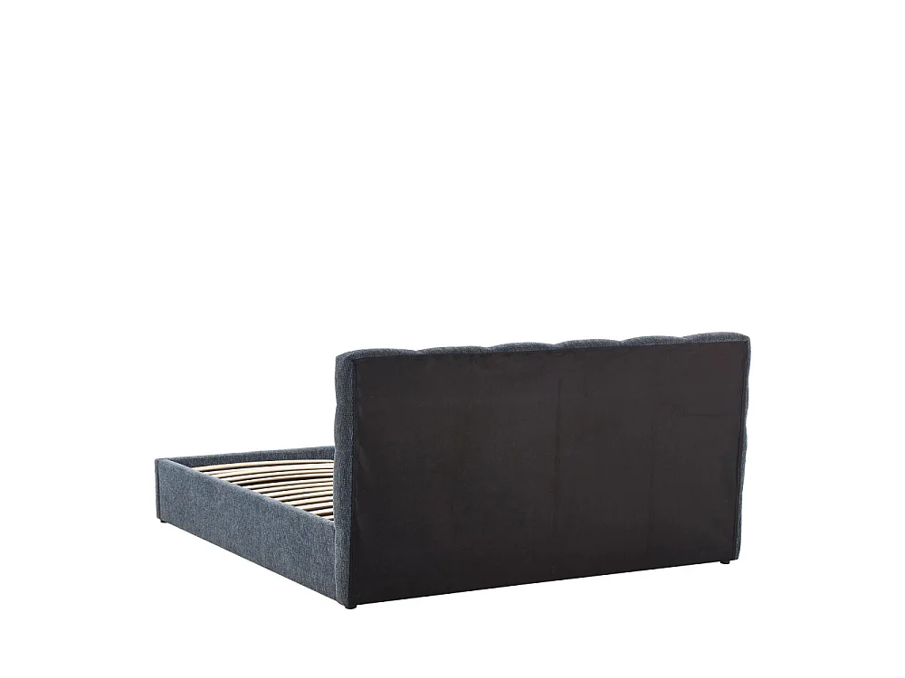 Acara - Lit coffre matelassé en tissu 160x200cm - Bleu chiné