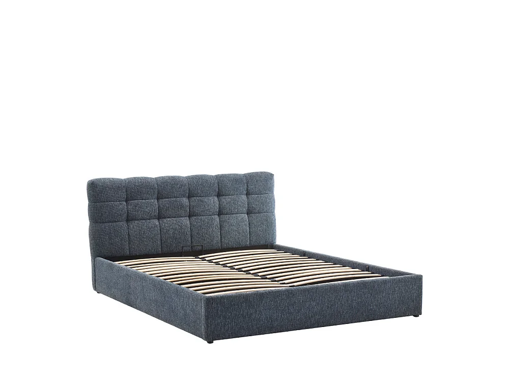 Acara - Lit coffre matelassé en tissu 160x200cm - Bleu chiné