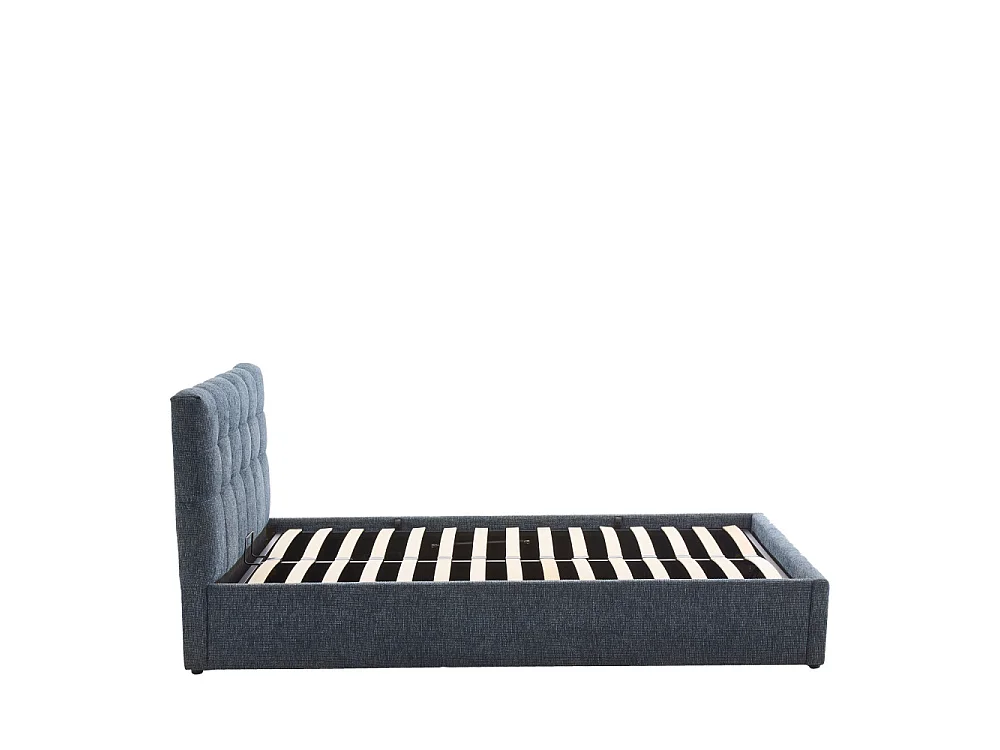 Acara - Lit coffre matelassé en tissu 160x200cm - Bleu chiné