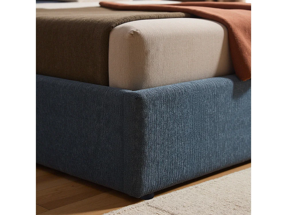 Acara - Lit coffre matelassé en tissu 160x200cm - Bleu chiné