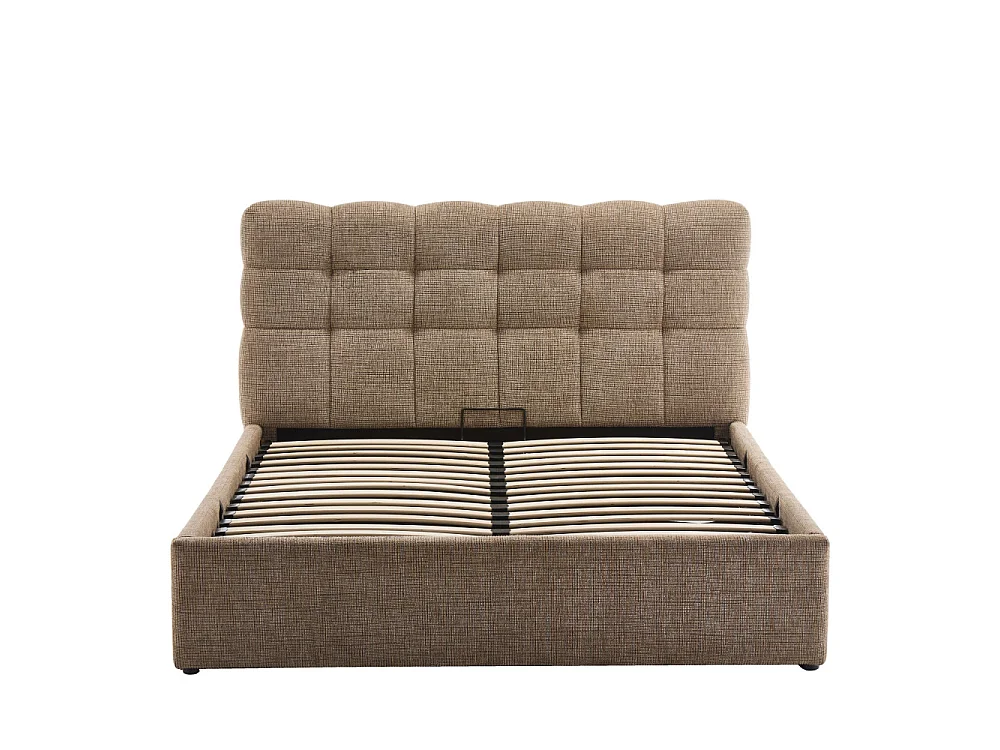 Acara - Lit coffre matelassé en tissu 140x190cm - Beige chiné