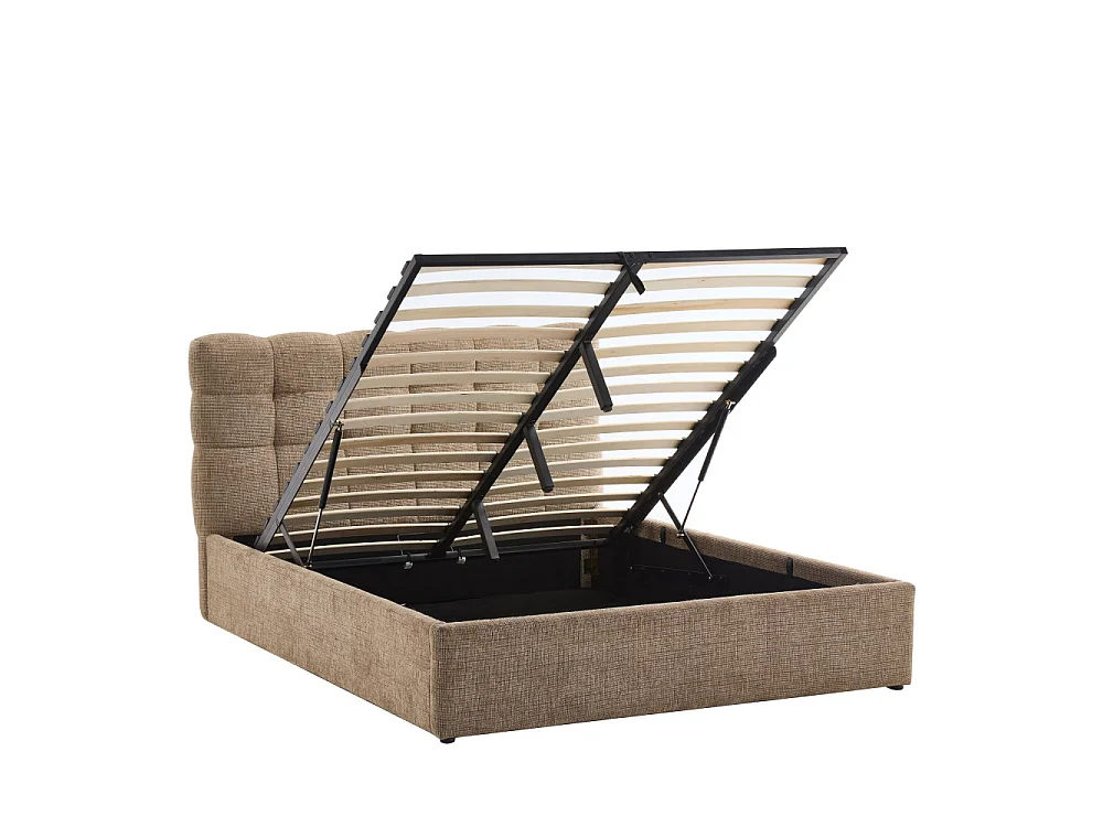 Acara - Lit coffre matelassé en tissu 140x190cm - Beige chiné