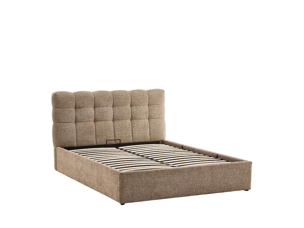 Acara - Lit coffre matelassé en tissu 140x190cm - Beige chiné