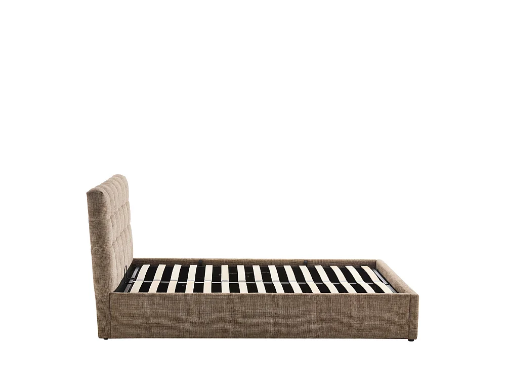 Acara - Lit coffre matelassé en tissu 140x190cm - Beige chiné