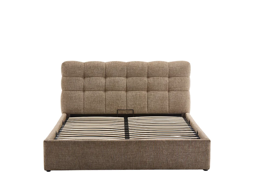 Acara - Lit coffre matelassé en tissu 160x200cm - Beige chiné