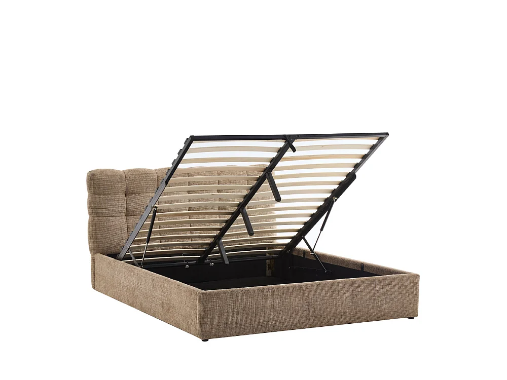 Acara - Lit coffre matelassé en tissu 160x200cm - Beige chiné