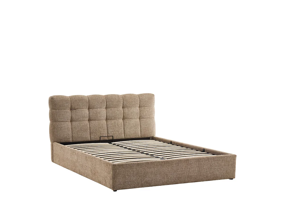 Acara - Lit coffre matelassé en tissu 160x200cm - Beige chiné