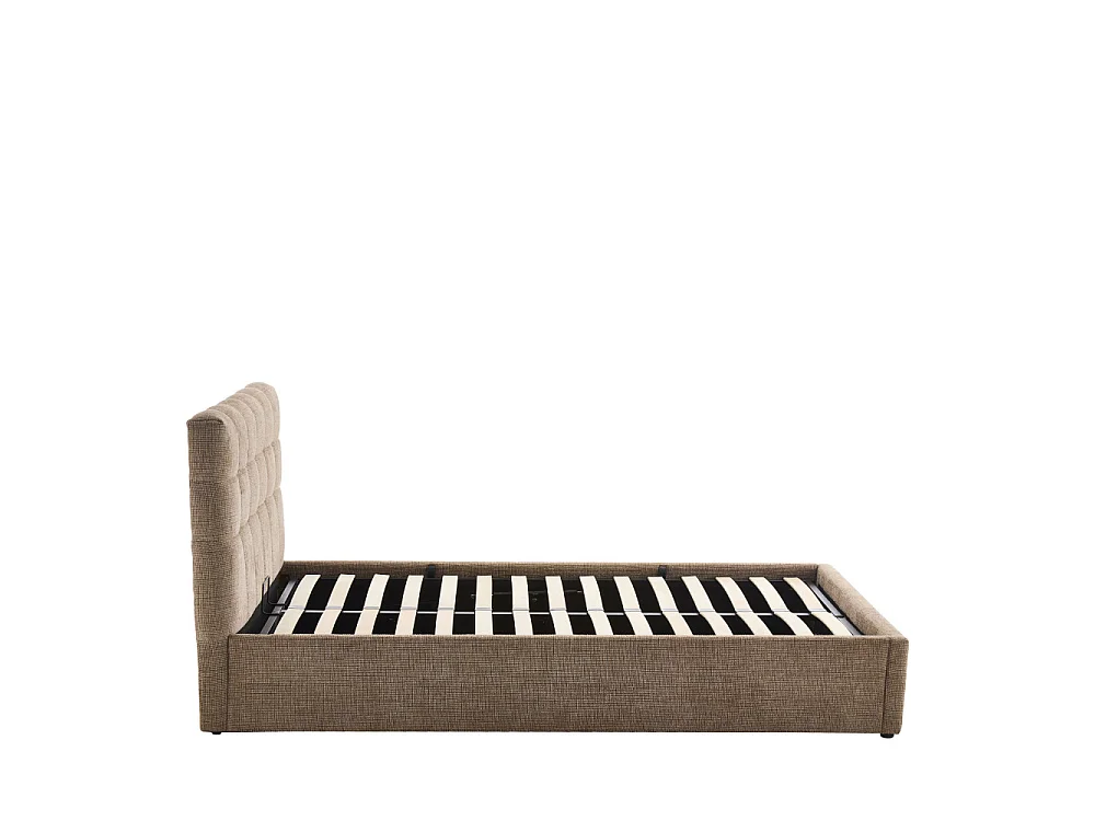 Acara - Lit coffre matelassé en tissu 160x200cm - Beige chiné