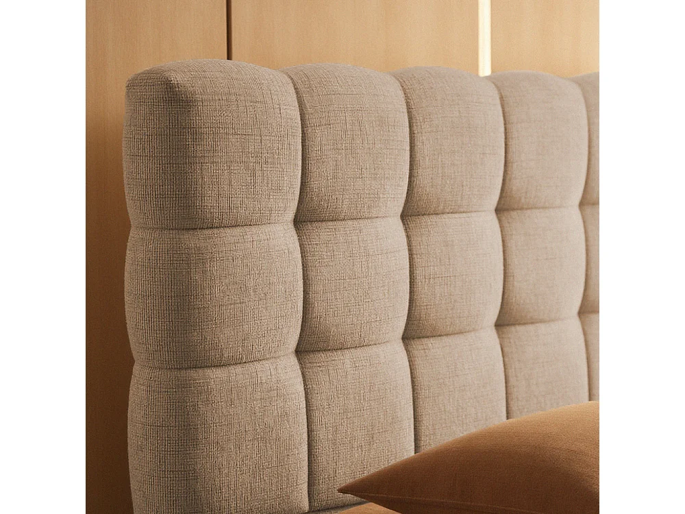 Acara - Lit coffre matelassé en tissu 160x200cm - Beige chiné