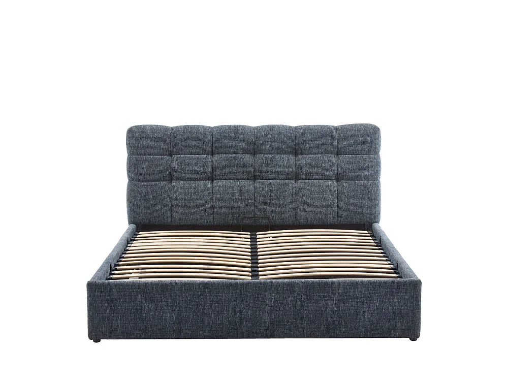 Acara - Lit coffre matelassé en tissu 140x190cm - Bleu chiné