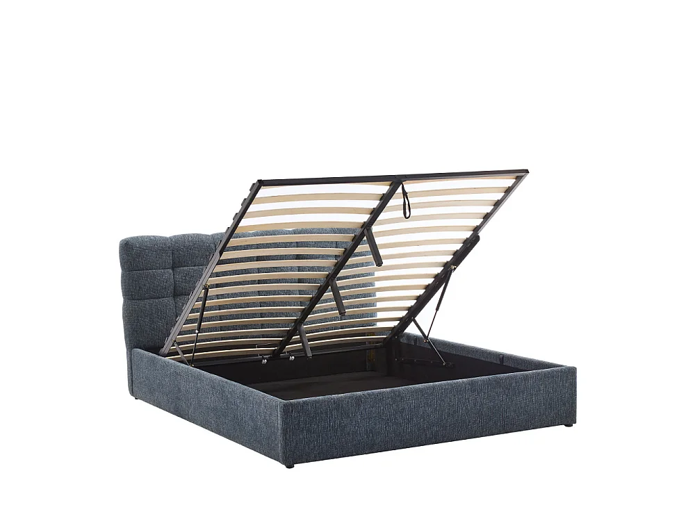 Acara - Lit coffre matelassé en tissu 140x190cm - Bleu chiné